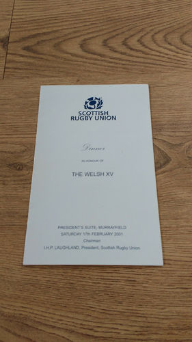 Scotland v Wales 2001 Rugby Dinner Menu