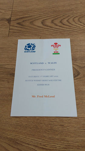 Scotland v Wales 2009 President's Rugby Dinner Menu