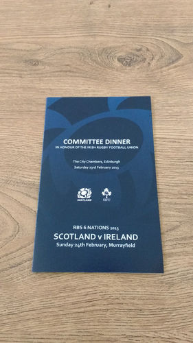 Scotland v Ireland 2013 Committee Rugby Dinner Menu