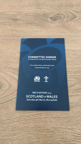 Scotland v Wales 2013 Committee Dinner Menu