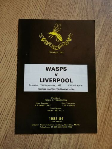 Wasps v Liverpool Sept 1983 Rugby Programme