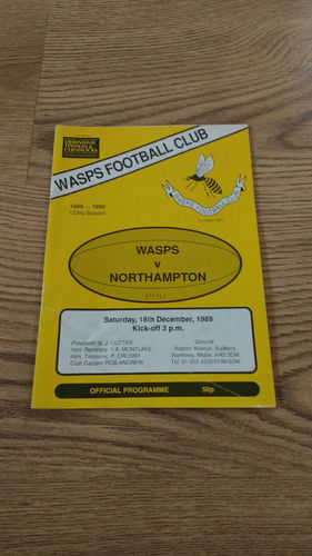 Wasps v Northampton Dec 1989 Rugby Programme