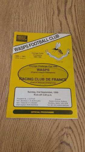 Wasps v Racing Club De France Sept 1990 Rugby Programme