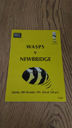 Wasps v Newbridge Dec 1991 Rugby Programme