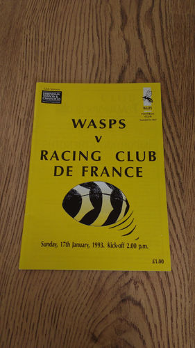 Wasps v Racing Club De France Jan 1993 Rugby Programme