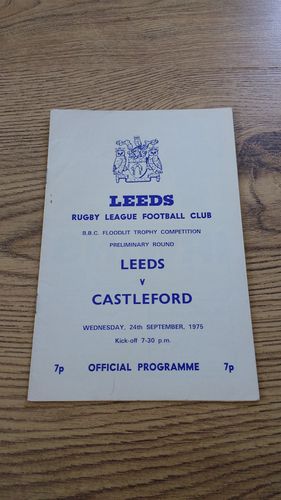 Leeds v Castleford Sept 1975 Floodlit Trophy Rugby League Programme