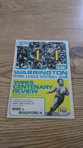 Warrington v Bradford Northern Oct 1979 Rugby League Programme