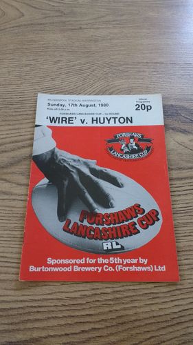 Warrington v Huyton Aug 1980 Lancashire Cup Rugby League Programme