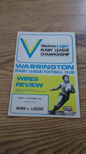 Warrington v Leeds Sept 1980 Rugby League Programme