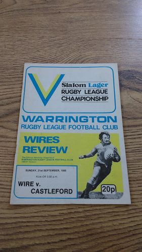 Warrington v Castleford Sept 1980 Rugby League Programme