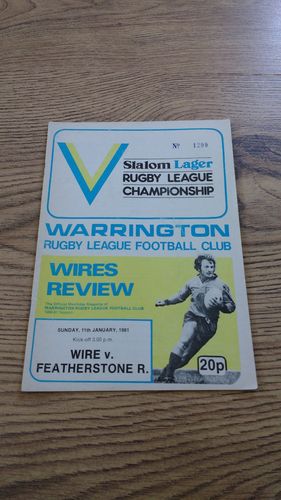 Warrington v Featherstone Jan 1981 Rugby League Programme
