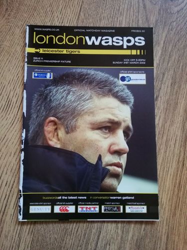 Wasps v Leicester Mar 2002 Rugby Programme
