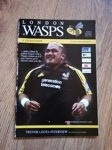 Wasps v Gloucester Oct 2002 Rugby Programme