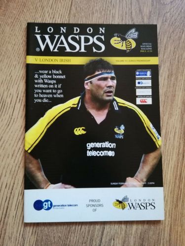 Wasps v London Irish Feb 2003 Rugby Programme