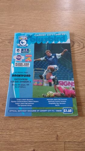 Cardiff City v Brentford Jan 1999 Football Programme