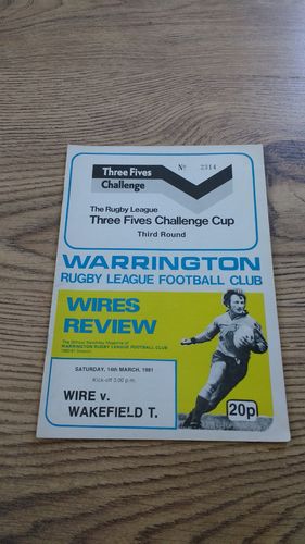 Warrington v Wakefield Trinity Mar 1981 Challenge Cup Rugby League Programme