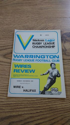 Warrington v Halifax Mar 1981 Rugby League Programme