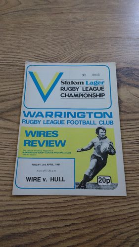 Warrington v Hull Apr 1981 Rugby League Programme