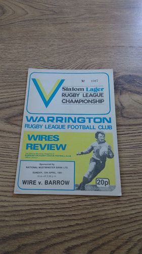 Warrington v Barrow Apr 1981 Rugby League Programme