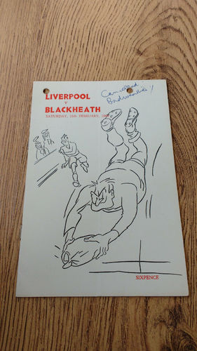 Liverpool v Blackheath Feb 1969 Rugby Programme
