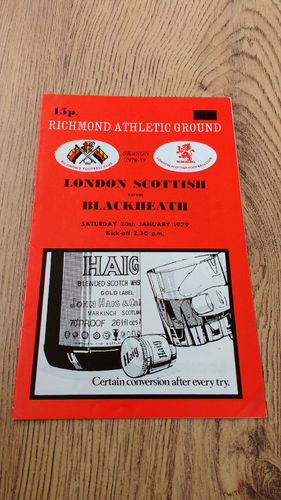 London Scottish v Blackheath Jan 1979 Rugby Programme