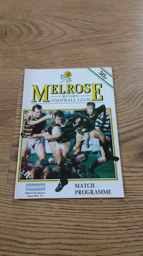 Melrose v Glasgow Accies Dec 1993 Rugby Programme