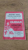 Oldham v Swinton Oct 1977 Rugby League Programme