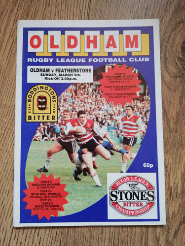 Oldham v Featherstone Rovers Mar 1989 Rugby League Programme