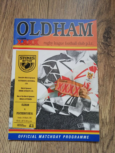Oldham v Featherstone Rovers Mar 1993 Rugby League Programme