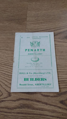 Abertillery v Penarth Jan 1959 Rugby Programme
