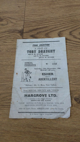 Abertillery v Esher Nov 1966 Rugby Programme