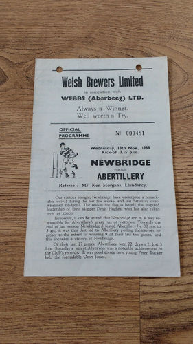 Abertillery v Newbridge Nov 1968 Rugby Programme