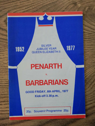 Penarth v Barbarians Apr 1977 Rugby Programme