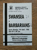 Swansea v Barbarians Apr 1988 Rugby Programme