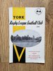 York v Whitehaven Oct 1963 Rugby League Programme