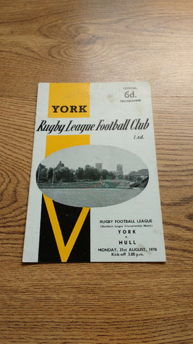 York v Hull Aug 1970 Rugby League Programme
