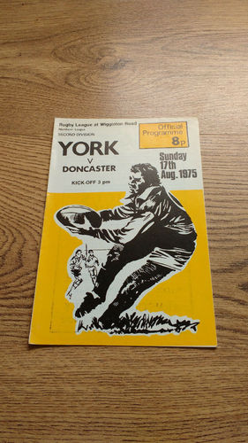 York v Doncaster Aug 1975 Rugby League Programme