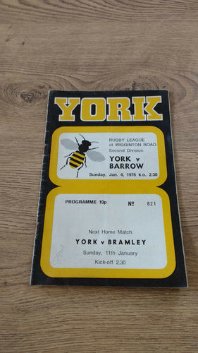 York v Barrow Jan 1976 Rugby League Programme