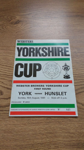 York v Hunslet Yorkshire Cup Aug 1981 Rugby League Programme