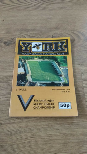 York v Hull Sept 1985 Rugby League Programme