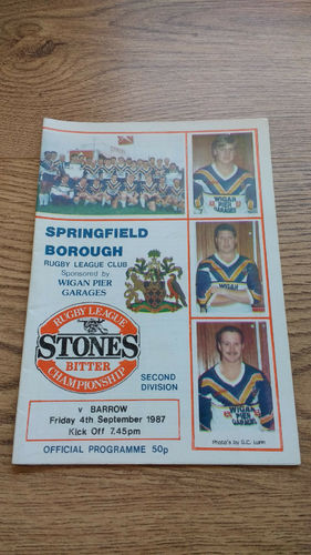 Springfield Borough v Barrow Sept 1987 Rugby League Programme