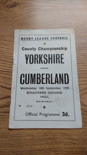 Yorkshire v Cumberland Sept 1959 Rugby League Programme