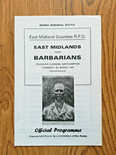 East Midlands v Barbarians Mar 1976 Rugby Programme