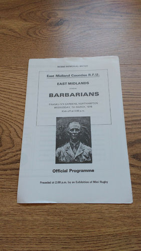 East Midlands v Barbarians Mar 1979 Rugby Programme