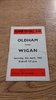 Oldham v Wigan Apr 1963 Rugby League Programme