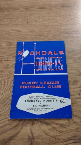 Rochdale Hornets v St Helens Sept 1967 Rugby League Programme