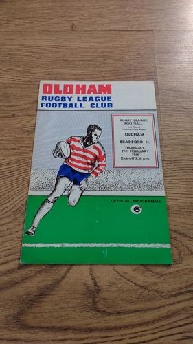 Oldham v Bradford Feb 1968 Challenge Cup Replay Rugby League Programme