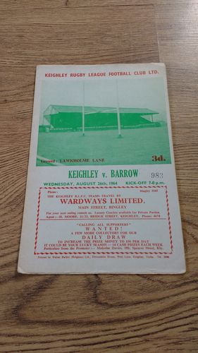 Keighley v Barrow Aug 1964 Rugby League Programme