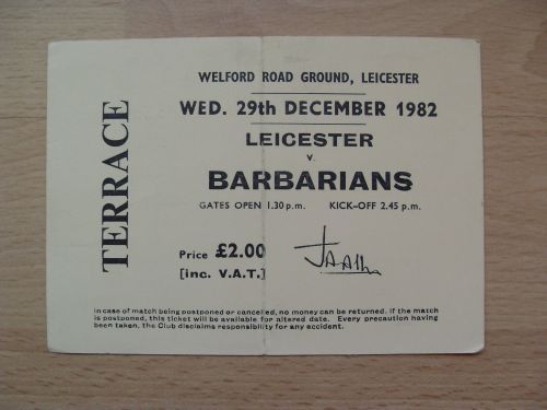 Leicester v Barbarians 1982 Rugby Ticket
