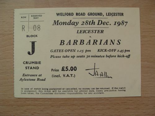 Leicester v Barbarians 1987 Rugby Ticket